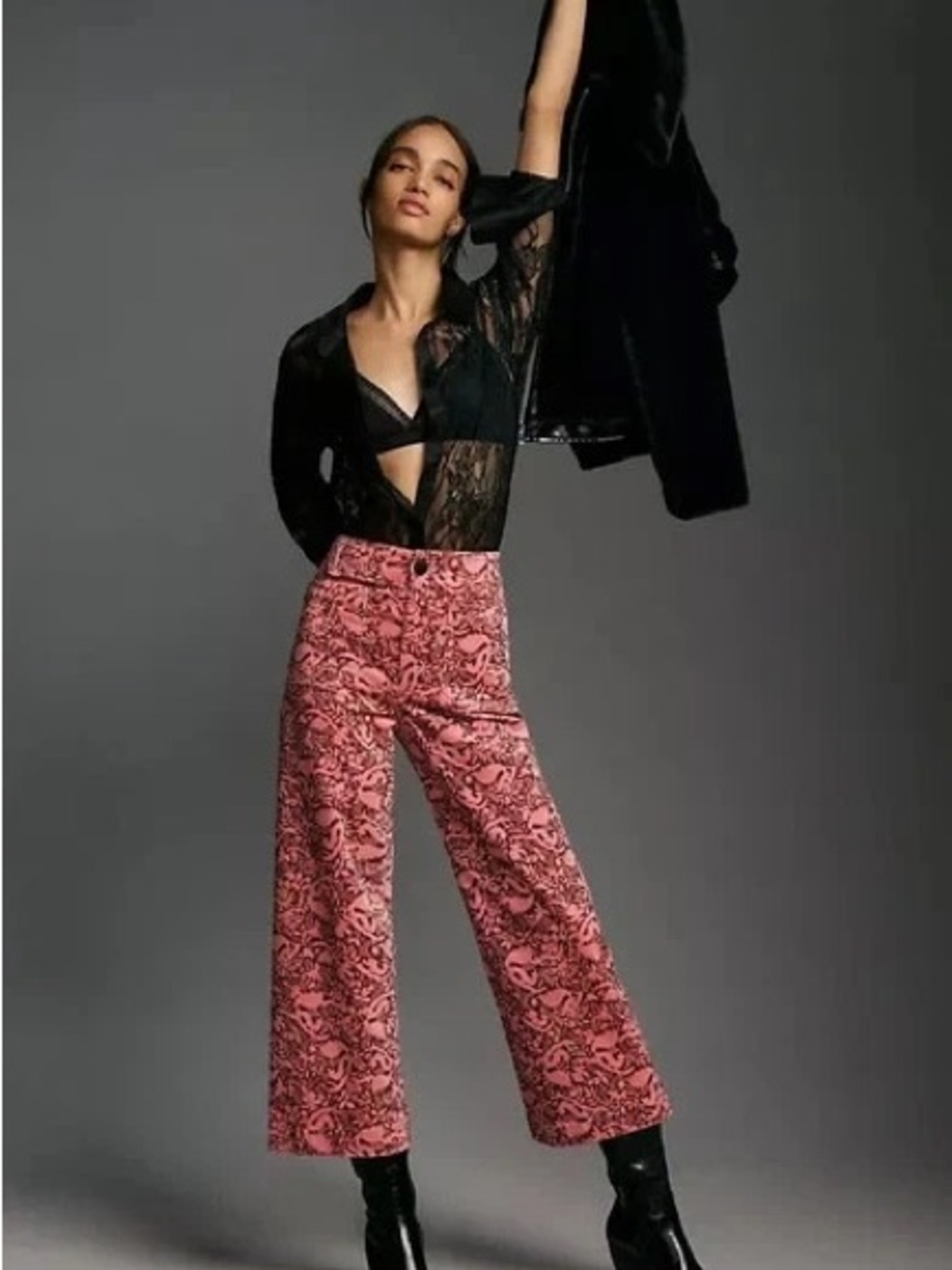 Anthropologie Maeve The Colette Pink Botanical Corduroy Wide Leg Pants 31 - Picture 15 of 15